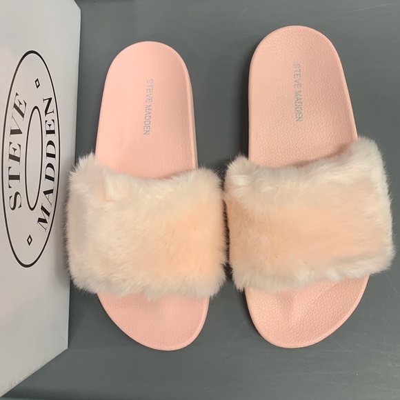 Steve Madden Softey Pink slides faux fur brand new - Picture 3 of 8